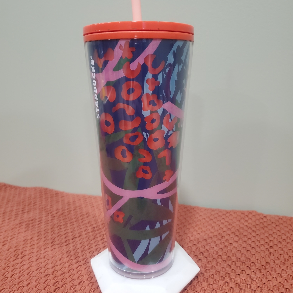 Starbucks Multicolor Abstract Tumbler with Red Lid